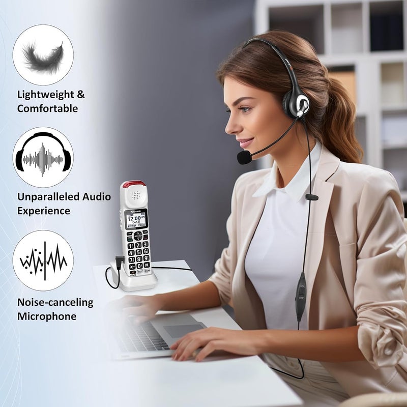 Arama Cordless Phone Headset for Landline Phone, 2.5mm Jack Telephone Headset with Noise-Cancelling Mic & Volume Control, Wired Headset Compatible with Panasonic AT&T Vtech Uniden - Image 2